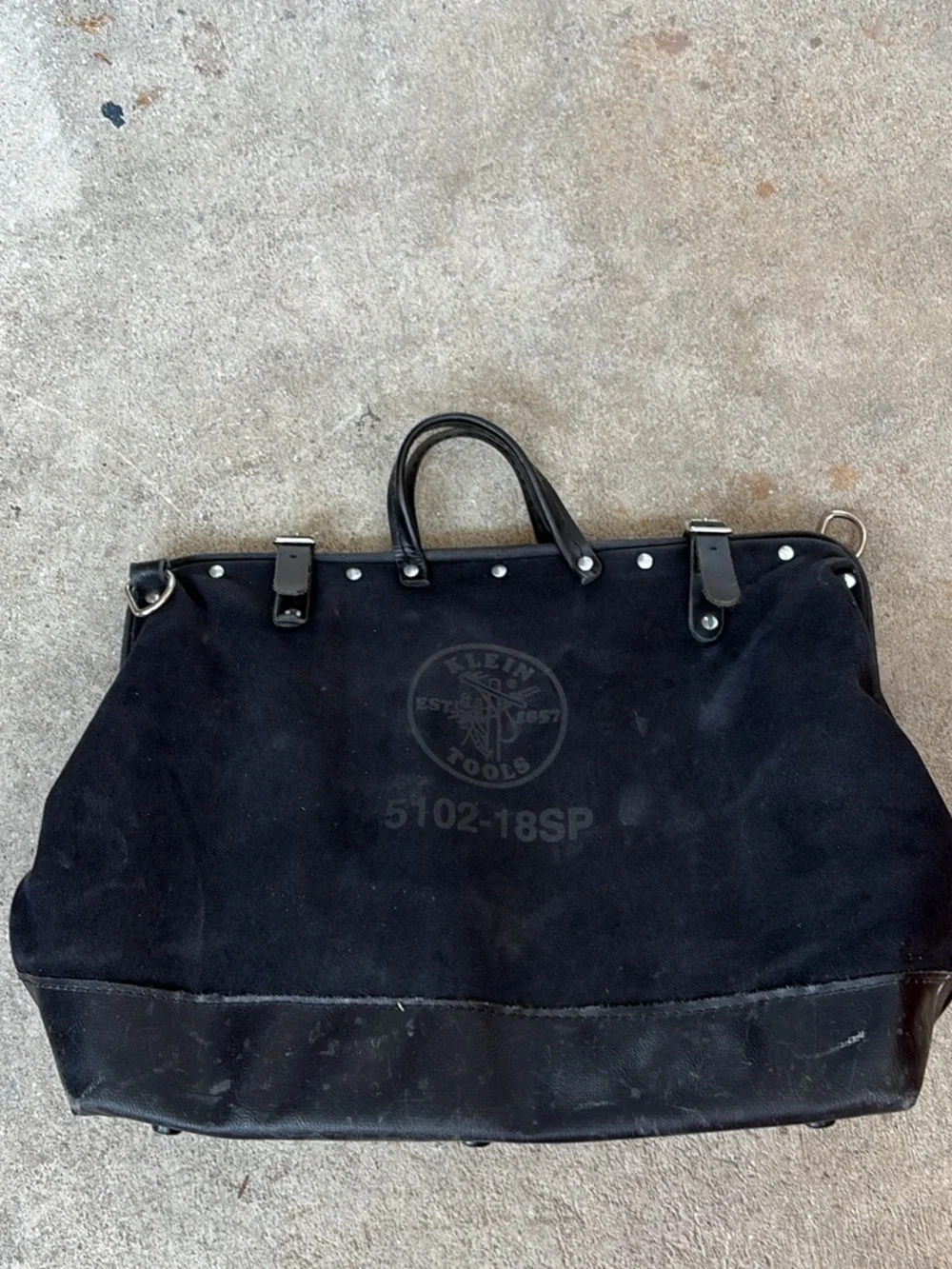 Klein Tools Black Canvas & Leather Work Tote Bag - Durable Men’s Carry-All